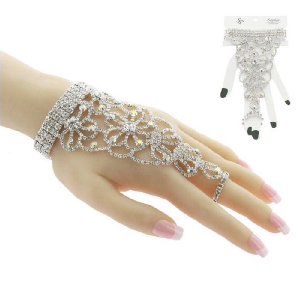 Stretch Rhinestone Slave Bracelet, Hand Chain-